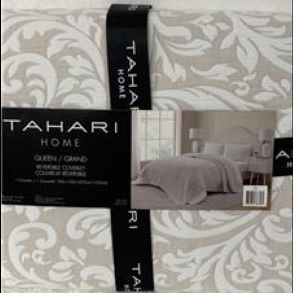TAHARI HOME SKYLER QUEEN REVERSIBLE COVERLET QUILT - TAUPE - NEW